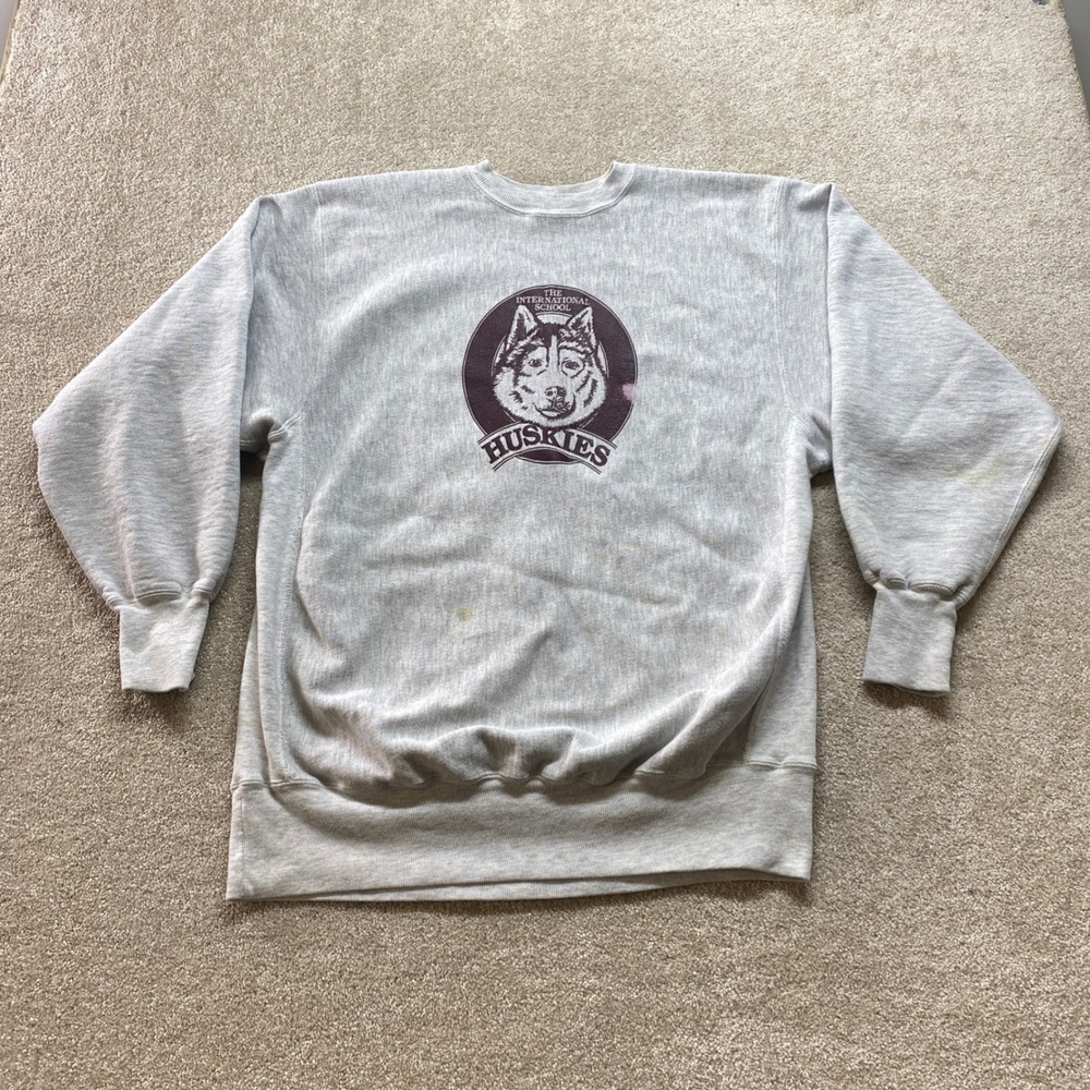 Champion Reverse Weave Sweatshirt Mens 2XL International School Huskies Crewneck